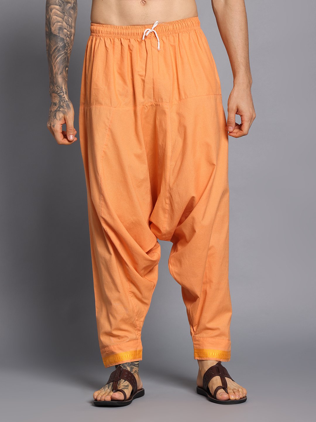 Men’s Cotton Loose Fit Harem Pants (Orange / Gold) - Image 3