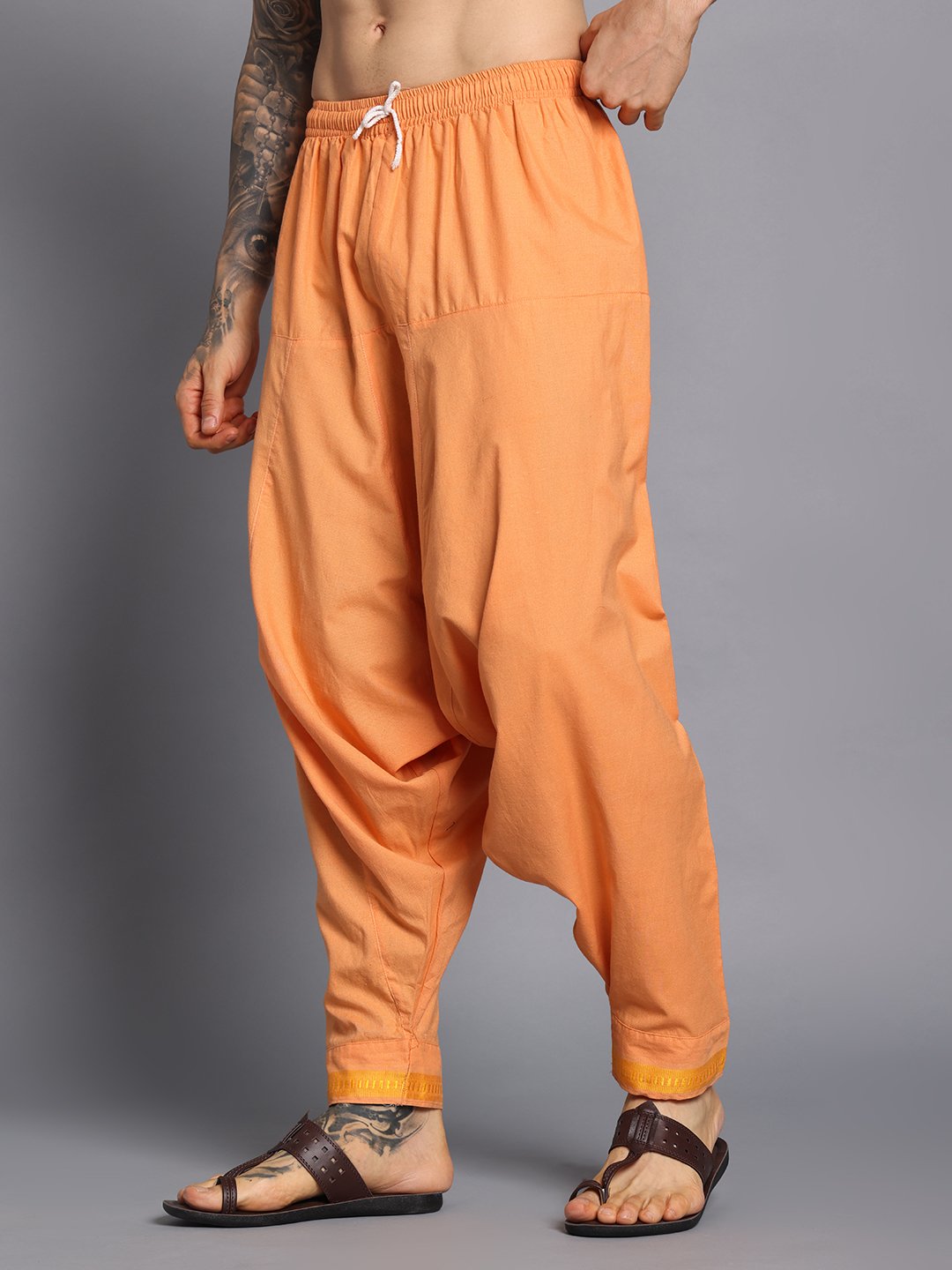 Men’s Cotton Loose Fit Harem Pants (Orange / Gold) - Image 4