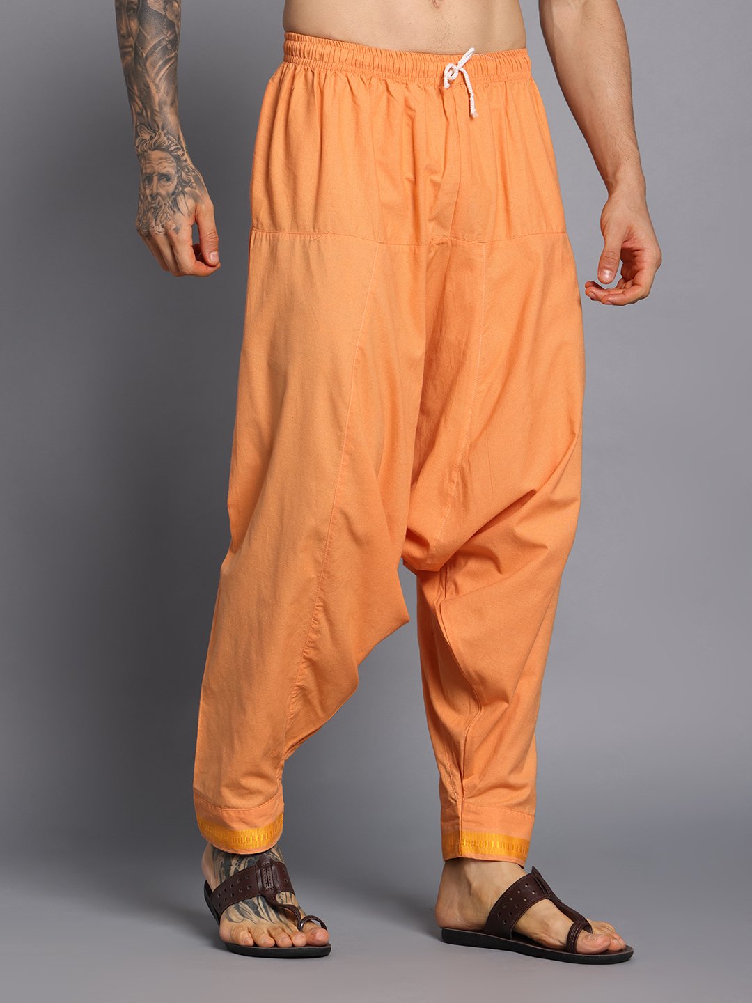 Men’s Cotton Loose Fit Harem Pants (Orange / Gold) - Image 5