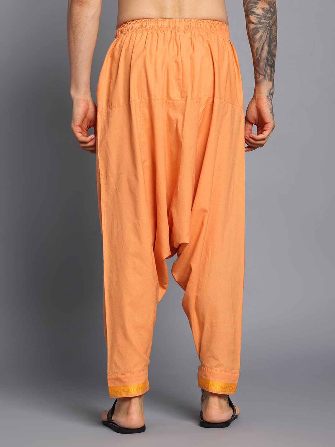 Men’s Cotton Loose Fit Harem Pants (Orange / Gold) - Image 2