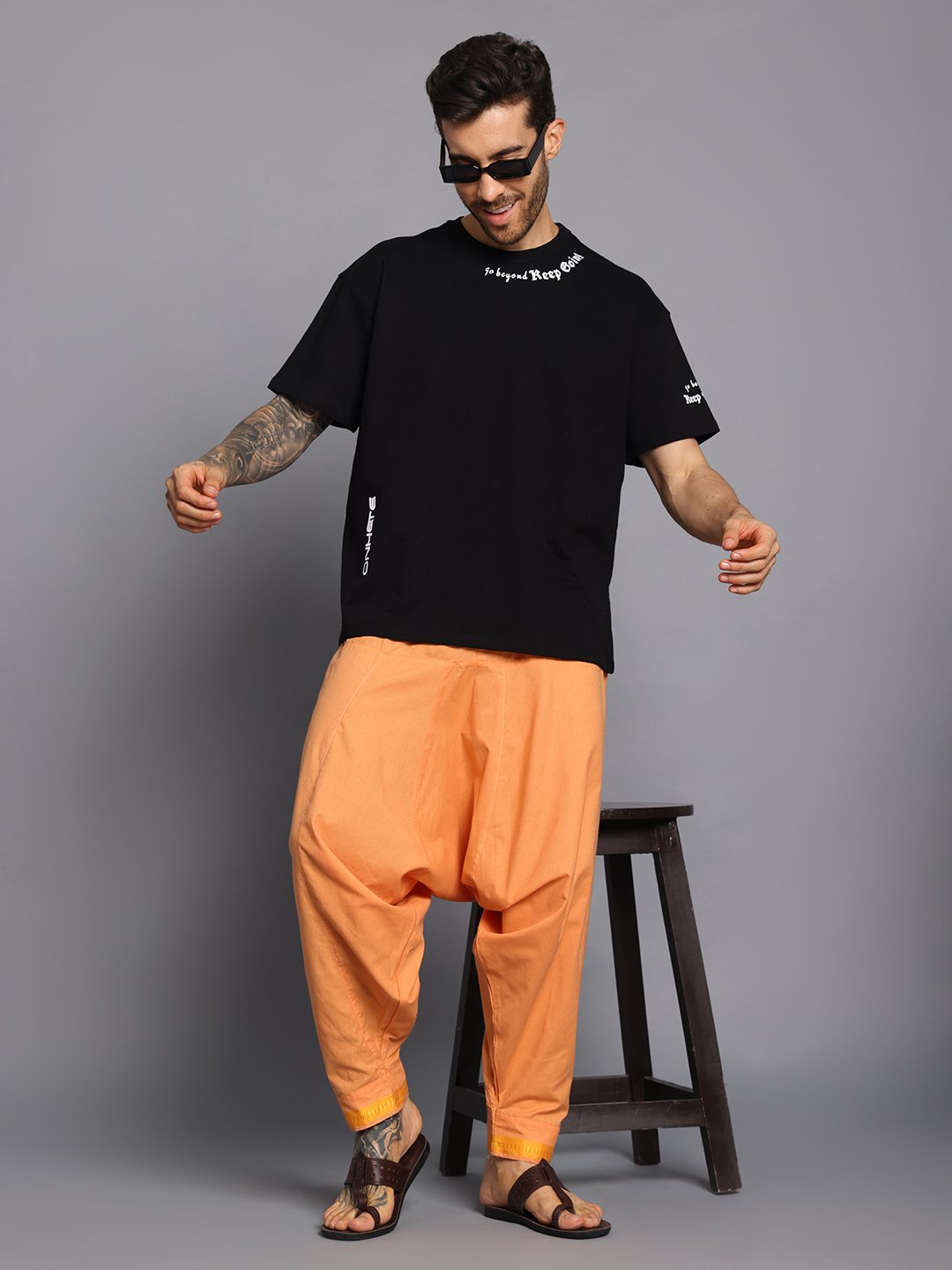 Men’s Cotton Loose Fit Harem Pants (Orange / Gold)