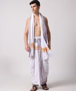 Men’s Cotton Loose Fit Devotional Panchkacham & Angavastram (White)