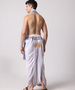 Alternative view of Men’s Cotton Loose Fit Devotional Panchkacham & Angavastram (White)