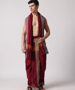 Men’s Cotton Loose Fit Devotional Panchakacham & Angavastram (Maroon)