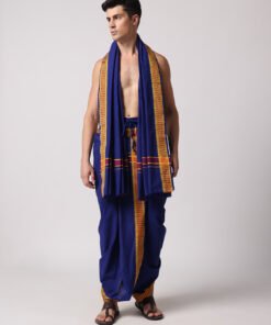 Men’s Cotton Loose Fit Devotional Panchakacham & Angavastram (Royal Blue)