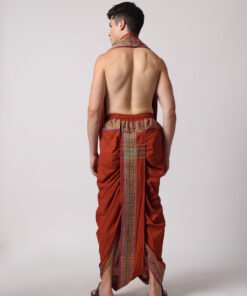 Alternative view of Men’s Cotton Loose Fit Devotional Panchakacham & Angavastram (Rust Orange)