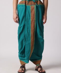 Alternative view of Men’s Cotton Loose Fit Devotional Panchakacham & Angavastram (Teal Green)