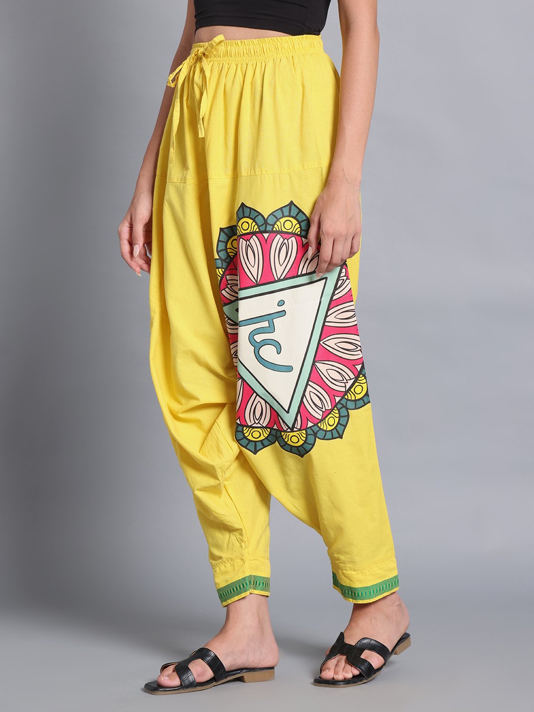 Women’s Cotton Loose Fit Harem Pants (Yellow / Green) - Image 4