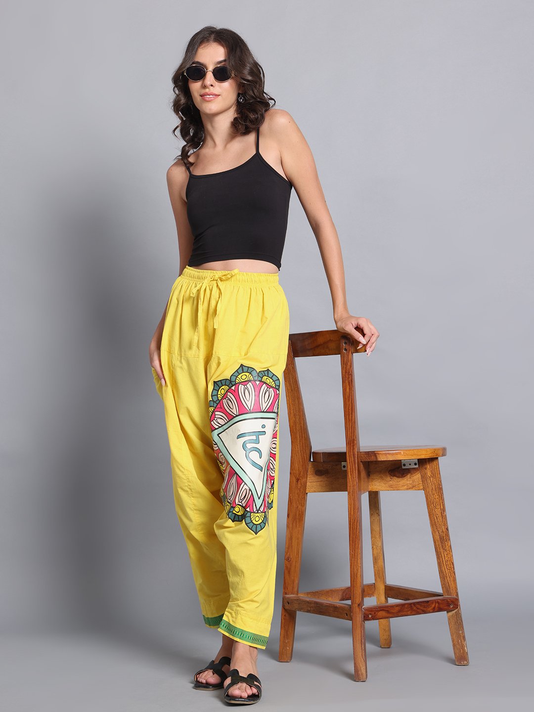 Women’s Cotton Loose Fit Harem Pants (Yellow / Green)