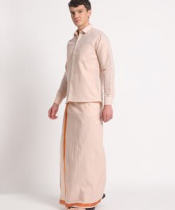 Alternative view of Men’s Cotton-Lurex Shirt & Dhoti Set (Copper)