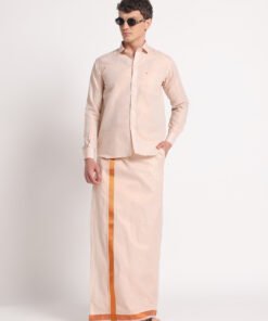Men’s Cotton-Lurex Shirt & Dhoti Set (Copper)