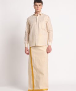 Men’s Cotton-Lurex Shirt & Dhoti Set (Gold)