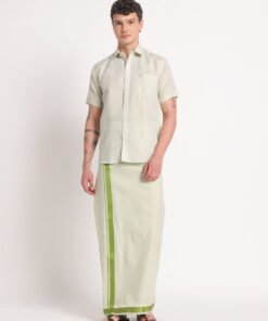 Men’s Cotton-Lurex Shirt & Dhoti Set (Moss Green)
