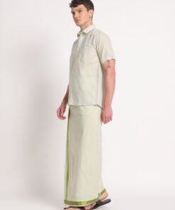 Alternative view of Men’s Cotton-Lurex Shirt & Dhoti Set (Moss Green)