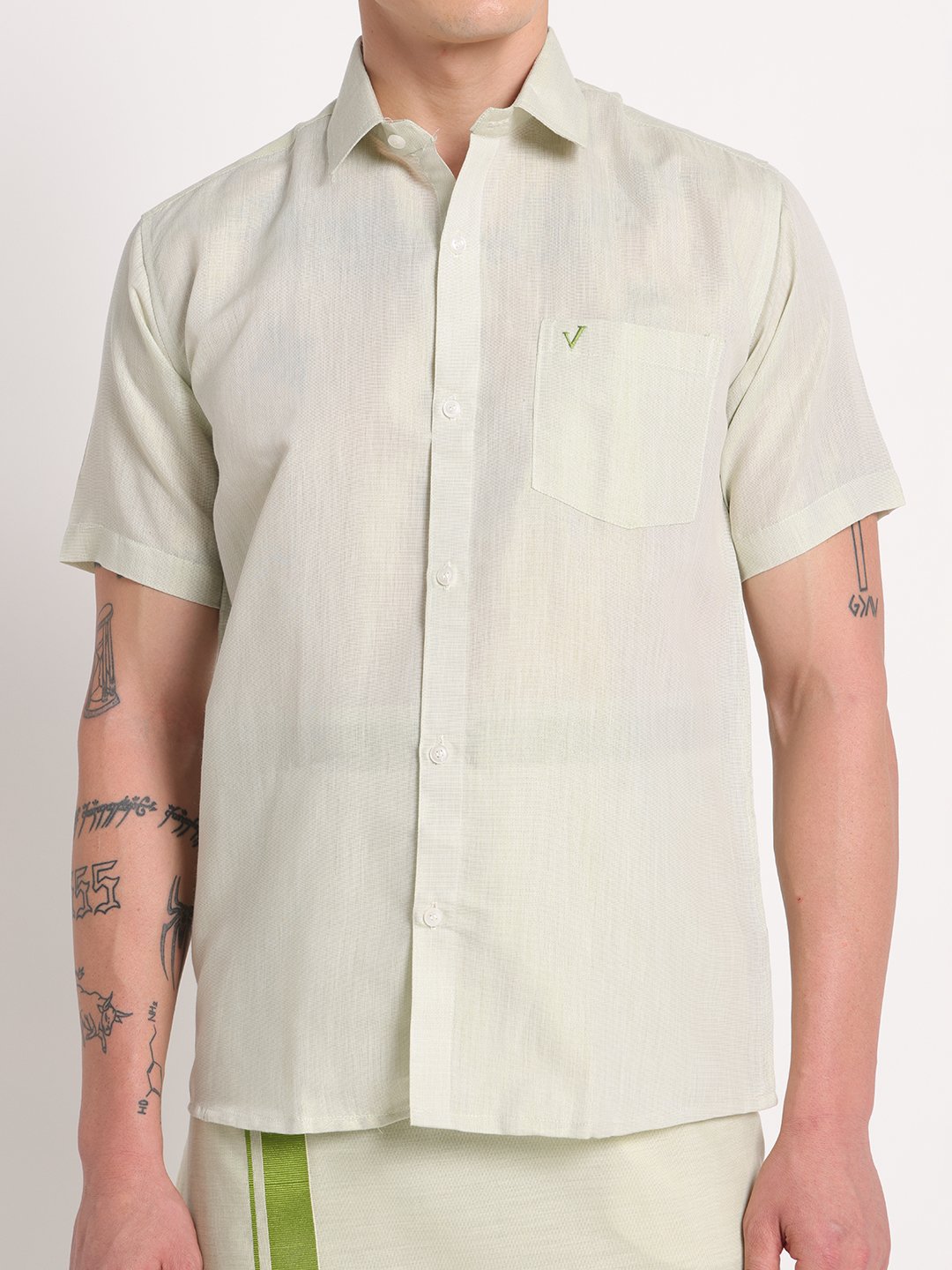 Men’s Cotton-Lurex Shirt & Dhoti Set (Moss Green) - Image 4