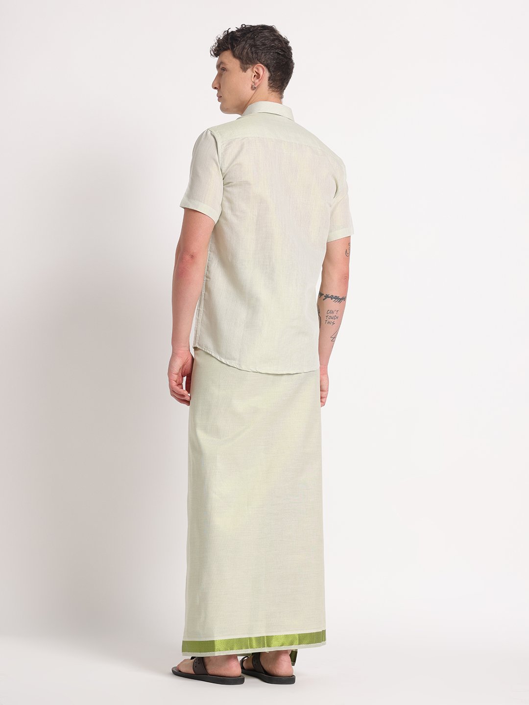 Men’s Cotton-Lurex Shirt & Dhoti Set (Moss Green) - Image 5
