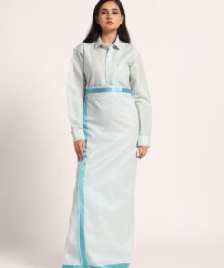 Women’s Cotton-Lurex Shirt & Dhoti Set (Cyan Blue)