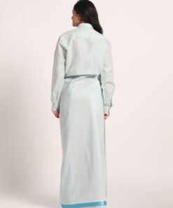 Alternative view of Women’s Cotton-Lurex Shirt & Dhoti Set (Cyan Blue)