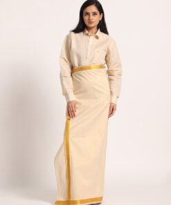 Women’s Cotton-Lurex Shirt & Dhoti Set (Gold)