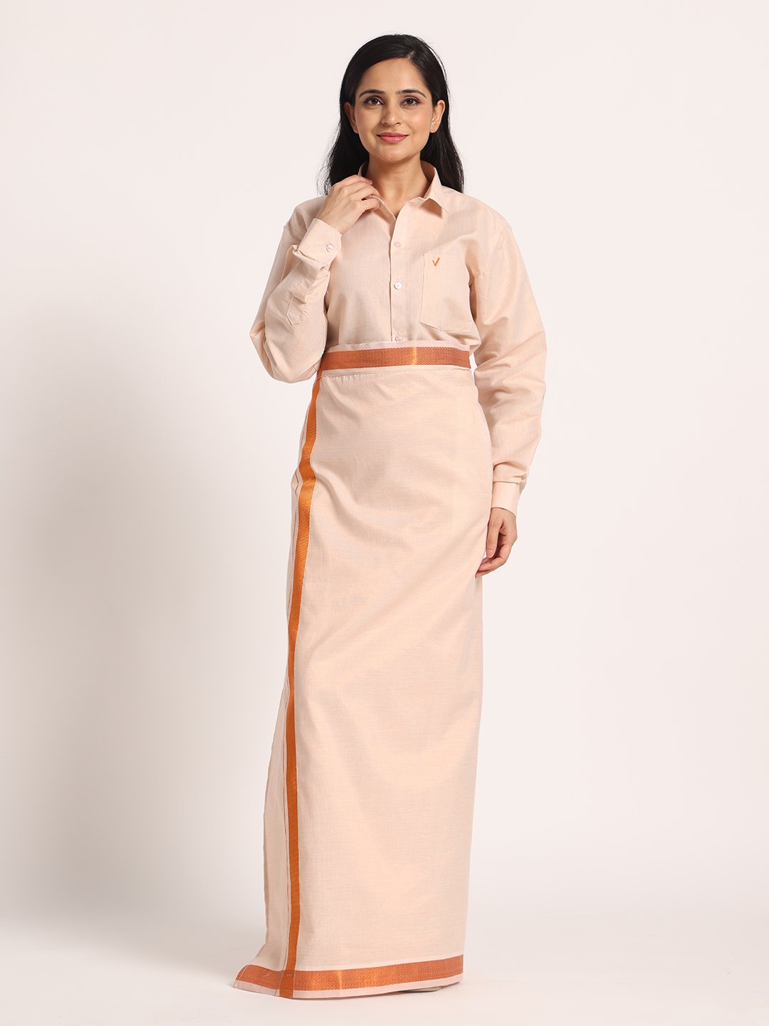 Women’s Cotton-Lurex Shirt & Dhoti Set (Copper)