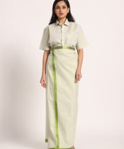 Women’s Cotton-Lurex Shirt & Dhoti Set (Moss Green)