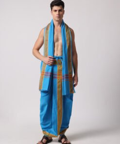 Men’s Cotton Loose Fit Devotional Panchakacham & Angavastram (Sky Blue)