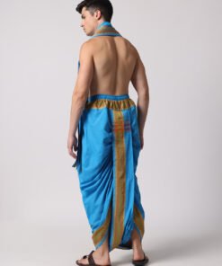Alternative view of Men’s Cotton Loose Fit Devotional Panchakacham & Angavastram (Sky Blue)