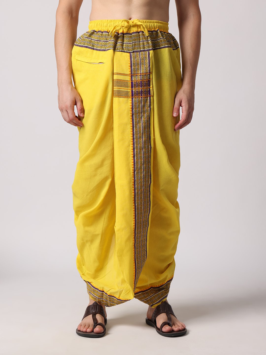 Men’s Cotton Loose Fit Devotional Panchakacham & Angavastram (Yellow) - Image 3
