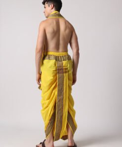 Alternative view of Men’s Cotton Loose Fit Devotional Panchakacham & Angavastram (Yellow)