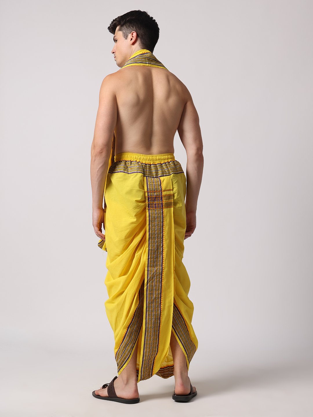 Men’s Cotton Loose Fit Devotional Panchakacham & Angavastram (Yellow) - Image 2