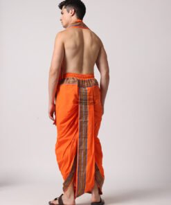 Alternative view of Men’s Cotton Loose Fit Devotional Panchakacham & Angavastram (Bright Orange)