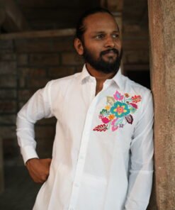 Men’s Cotton Customizable Floral Ensemble Full Sleeve Shirt & Dhoti Set