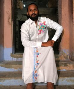 Alternative view of Men’s Cotton Customizable Floral Ensemble Full Sleeve Shirt & Dhoti Set