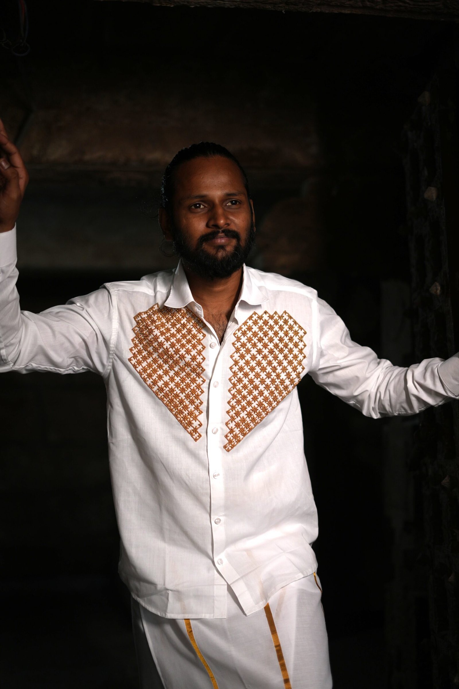 Men’s Cotton Customizable Aurum Craft Full Sleeve Shirt & Dhoti Set