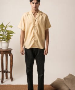 Men's Linen Oversized Plain Shirt (Cream)