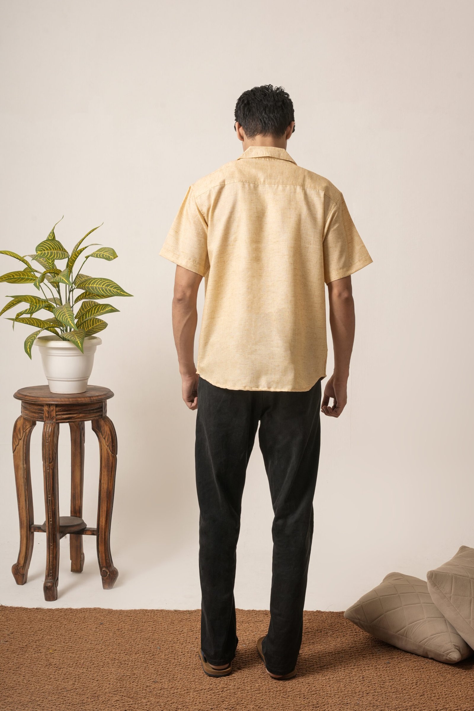 Men's Linen Oversized Plain Shirt (Cream) - Image 4