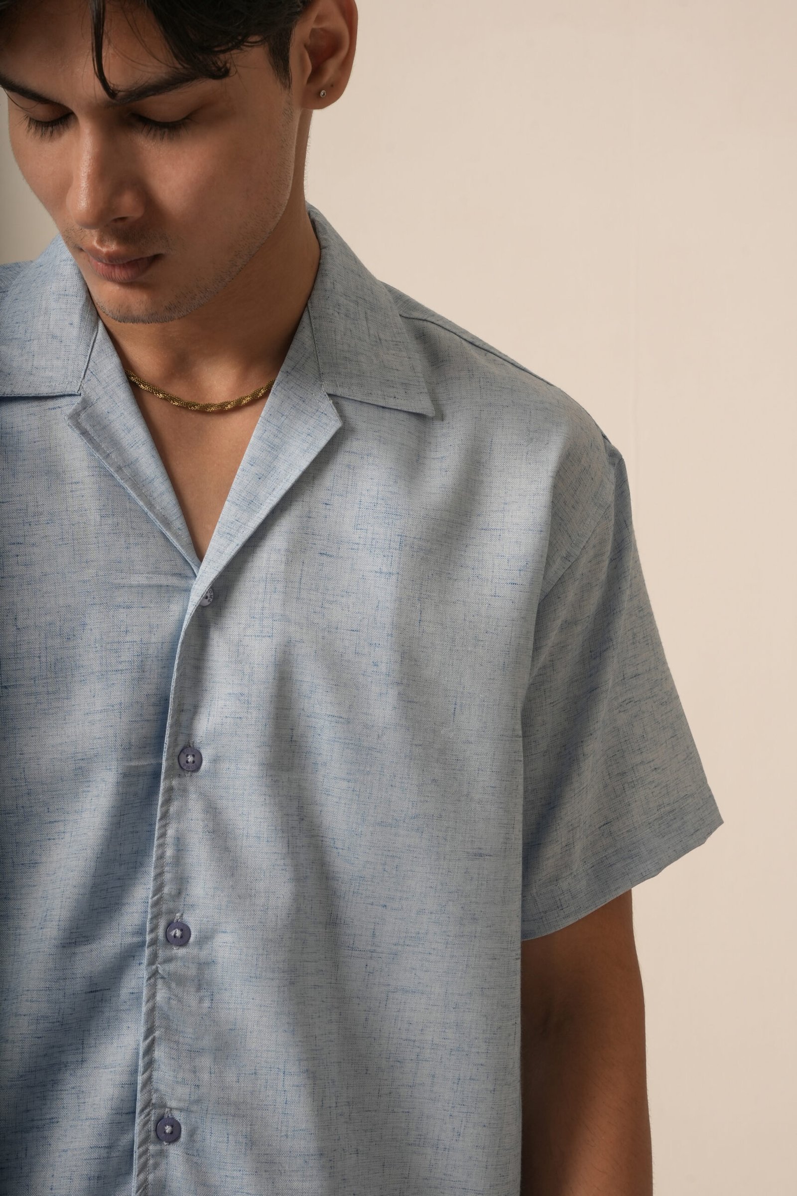 Men's Linen Oversized Plain Shirt (Light Blue) - Image 5