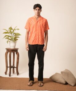 Men's Cotton Oversized Embroidery Shirt (Orange)