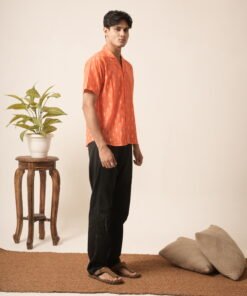 Alternative view of Men's Cotton Oversized Embroidery Shirt (Orange)