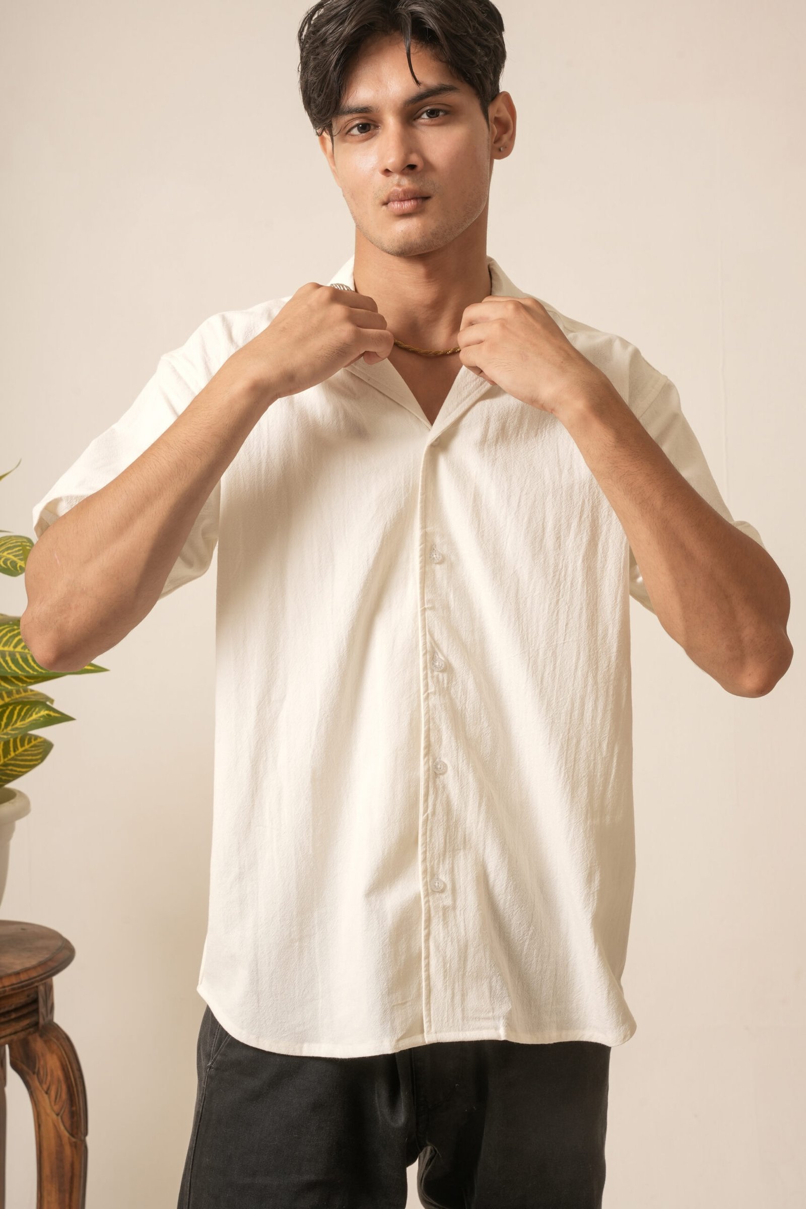 Men's Cotton Oversized Designer Shirt (White) - Image 4