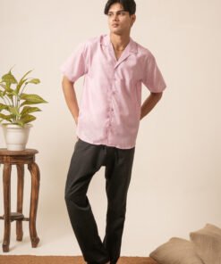 Alternative view of Men's Linen Oversized Plain Shirt (Light Pink)
