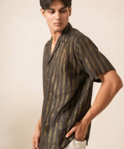 Alternative view of Men's Cotton-Lurex Oversized Designer Shirt (Black / Gold)