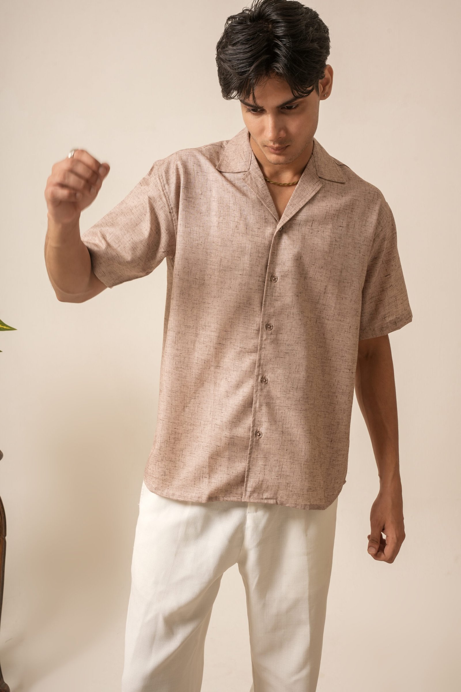 Men's Linen Oversized Plain Shirt (Muted Pink) - Image 5
