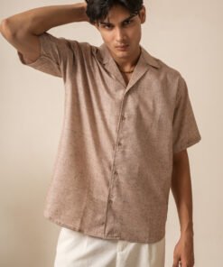 Alternative view of Men's Linen Oversized Plain Shirt (Muted Pink)