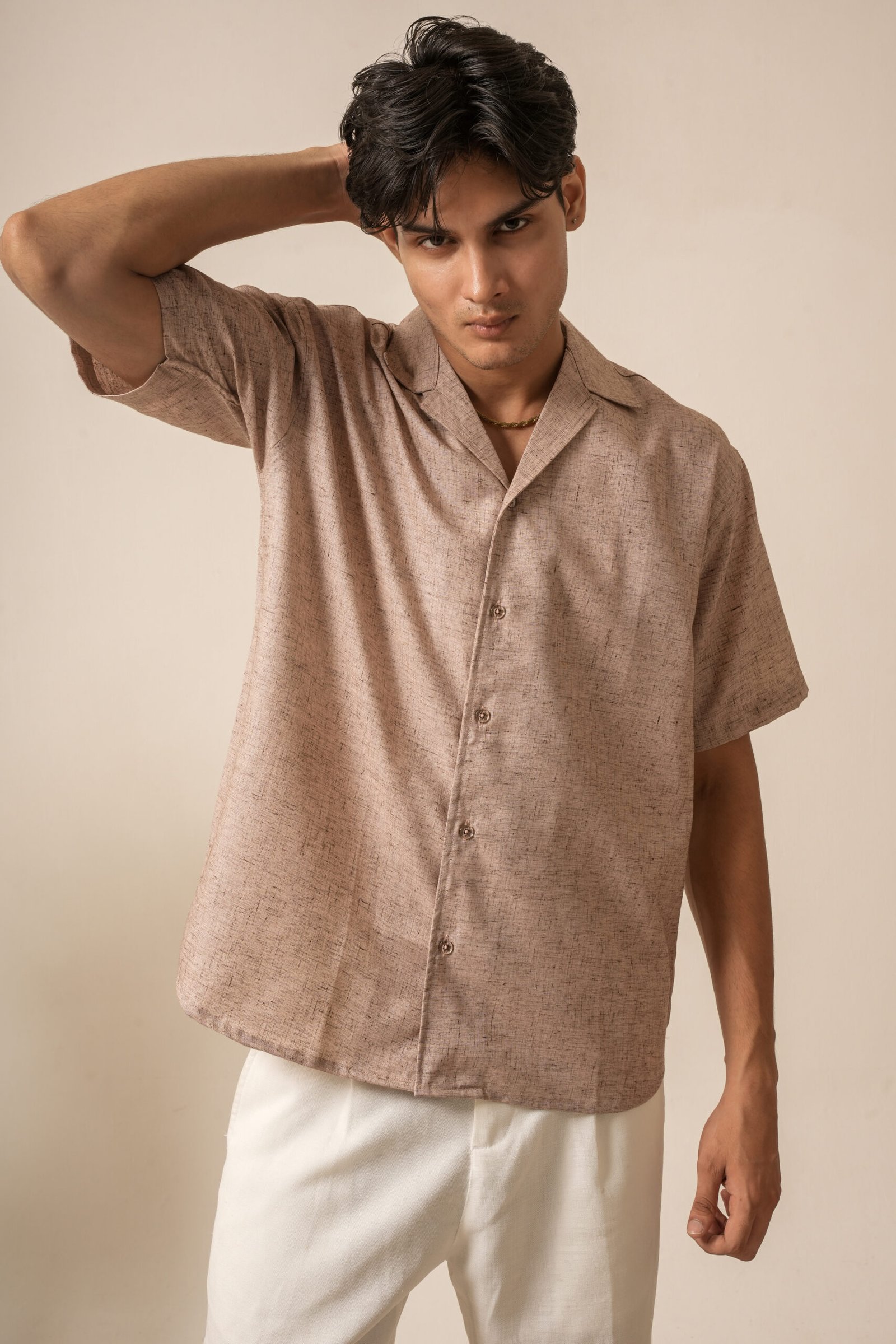 Men's Linen Oversized Plain Shirt (Muted Pink) - Image 2