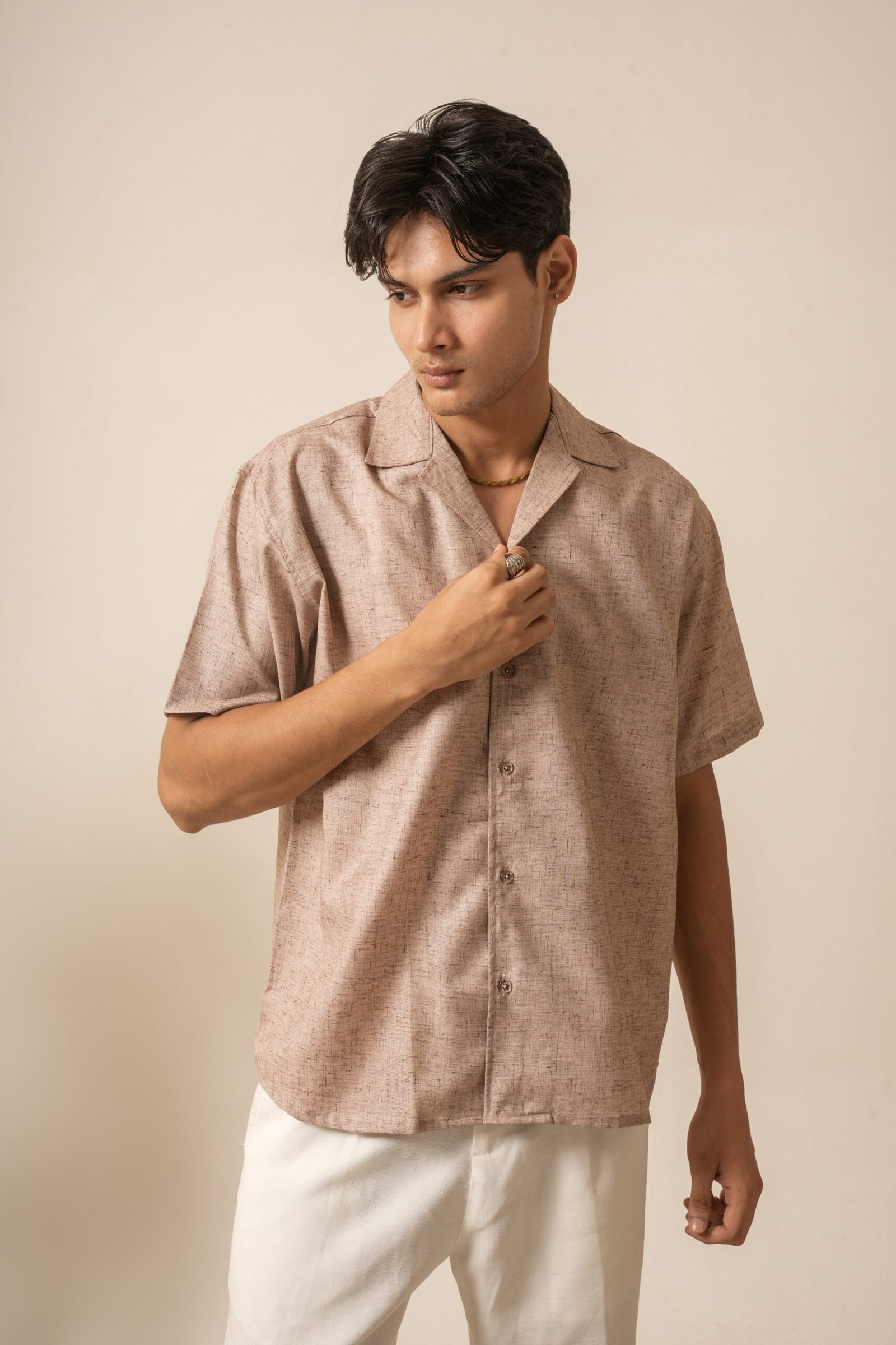 Men's Linen Oversized Plain Shirt (Muted Pink) - Image 3
