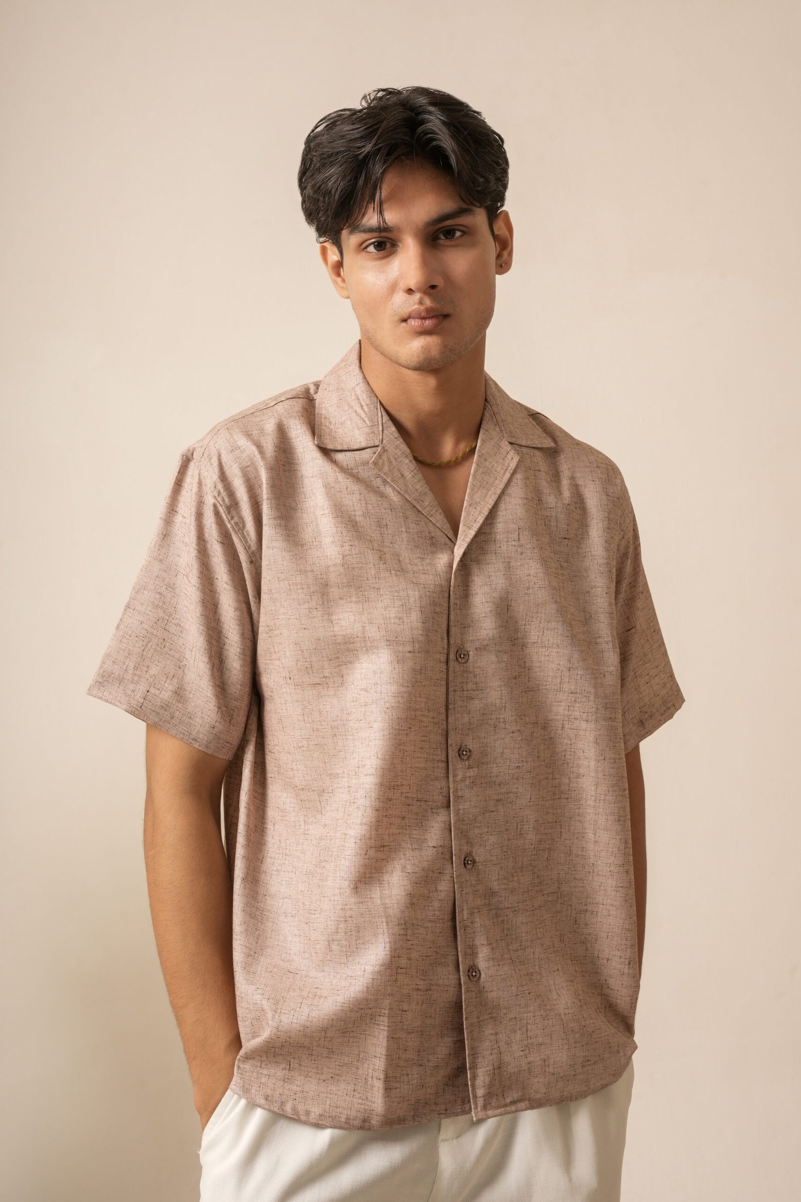 Men's Linen Oversized Plain Shirt (Muted Pink)