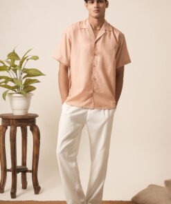 Men's Linen Oversized Plain Shirt (Light Peach)