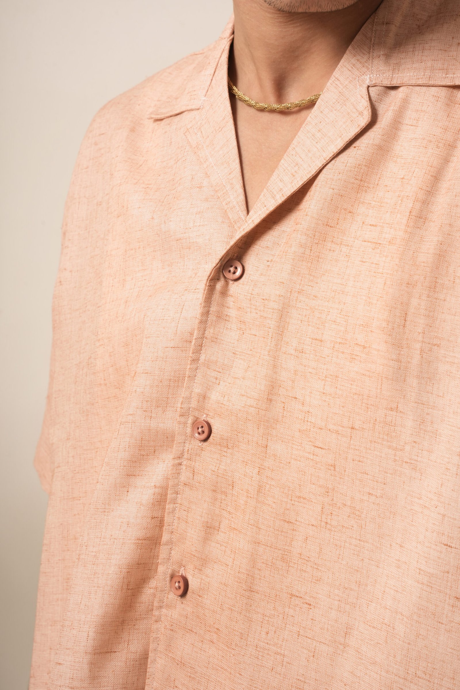 Men's Linen Oversized Plain Shirt (Light Peach) - Image 2