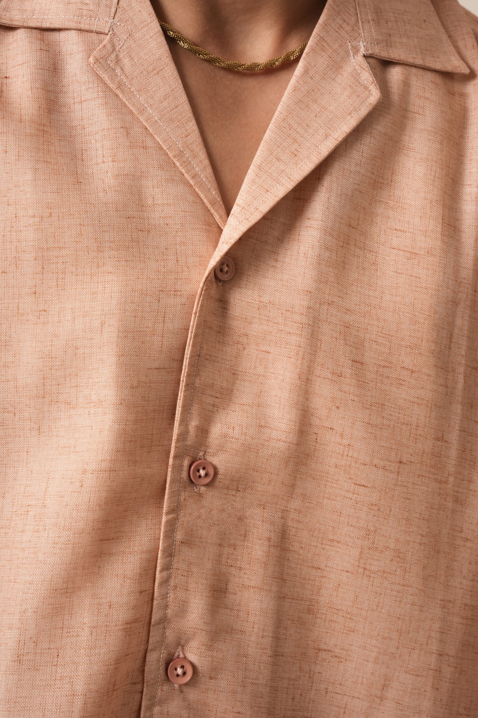Men's Linen Oversized Plain Shirt (Light Peach) - Image 3